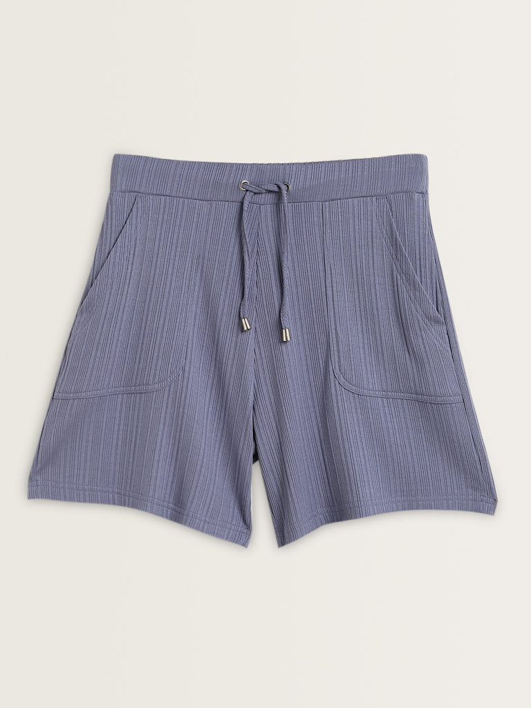 Wunderlove Blue Ribbed High-Rise Shorts