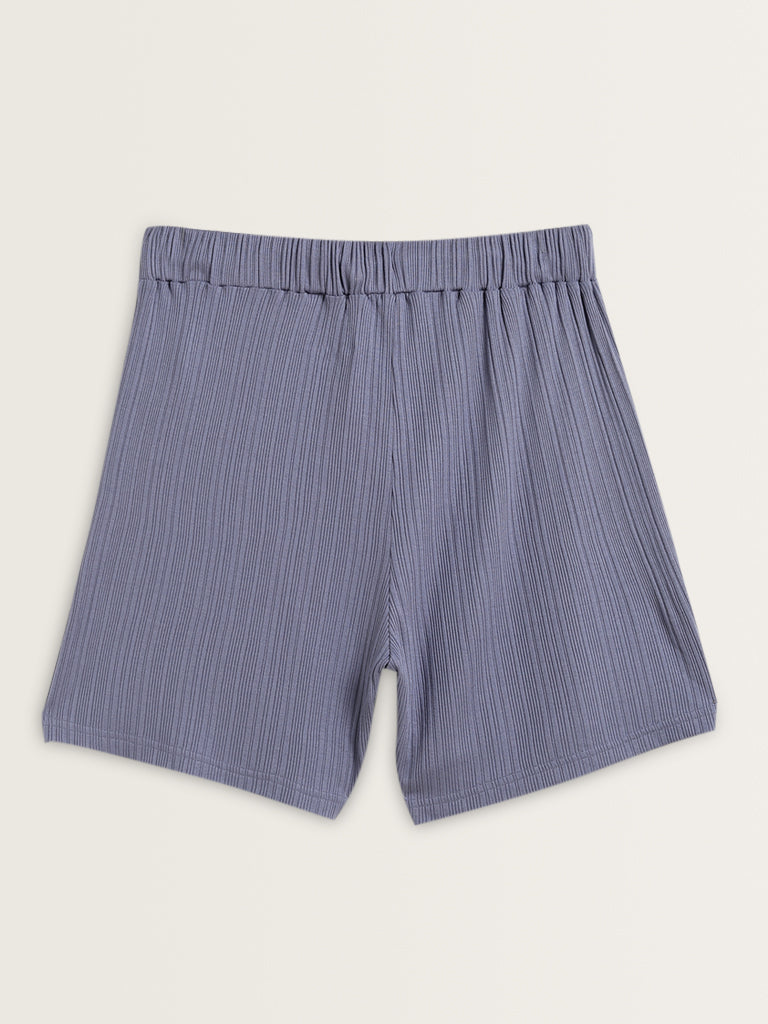 Wunderlove Blue Ribbed High-Rise Shorts