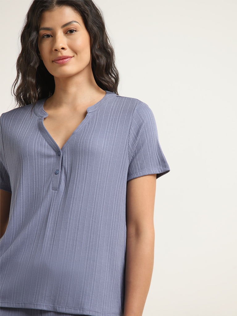 Wunderlove Blue Ribbed Textured Top