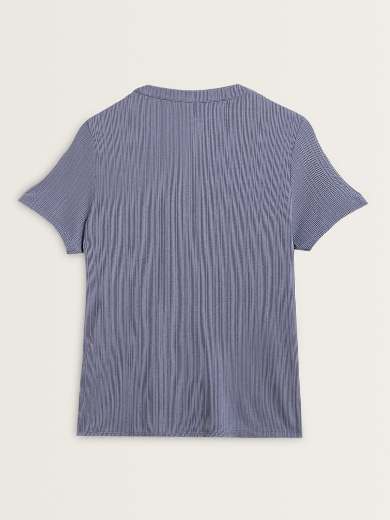 Wunderlove Blue Ribbed Textured Top