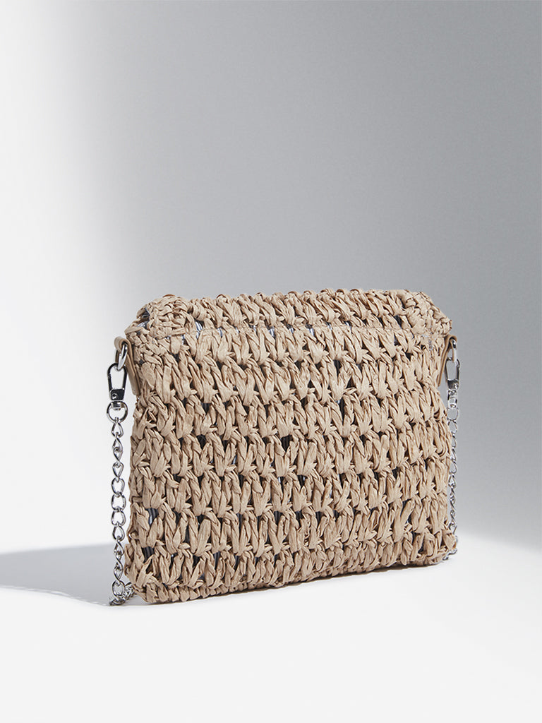 Studiowest Beige Woven-Textured Sling Bag