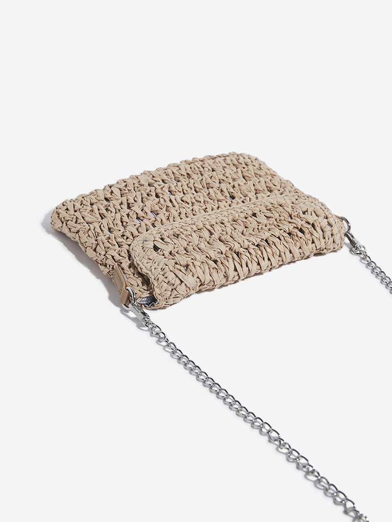 Studiowest Beige Woven-Textured Sling Bag