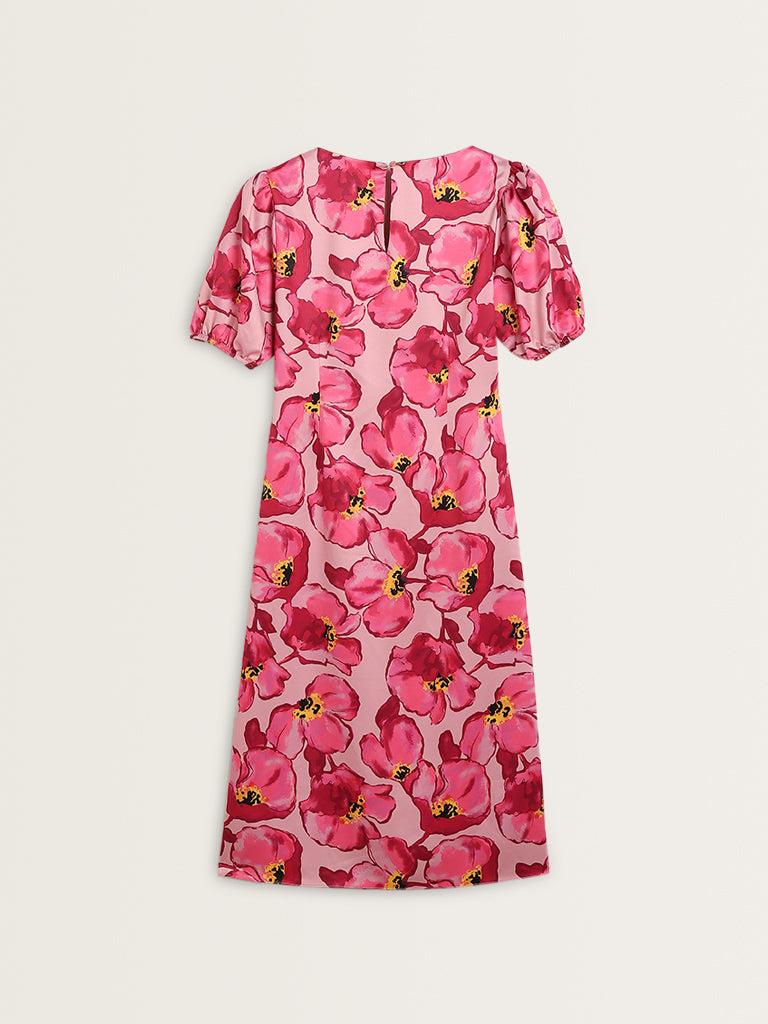 Wardrobe Pink Floral Printed A-Line Dress