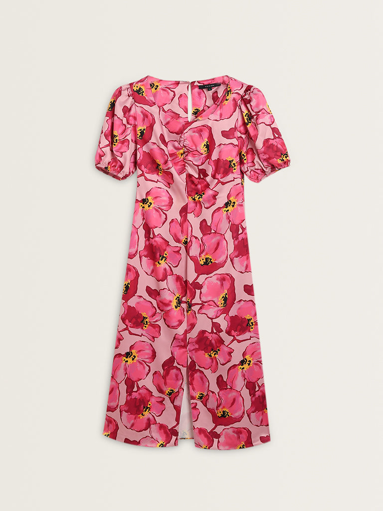 Wardrobe Pink Floral Printed A-Line Dress