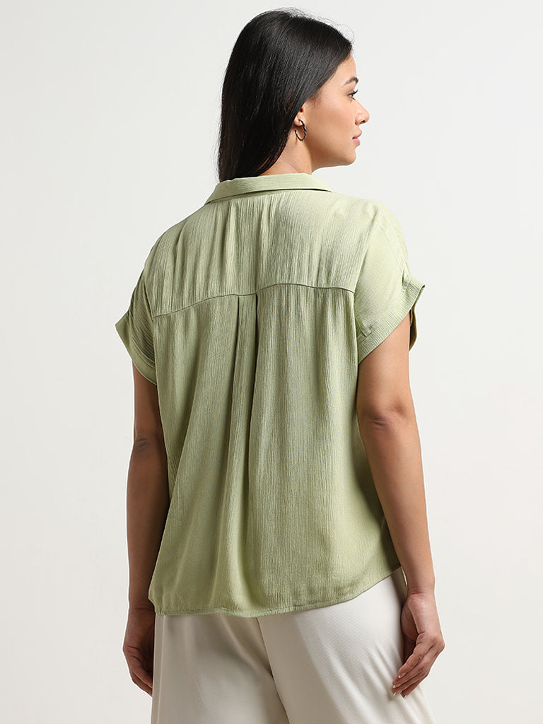 Gia Light Sage Crinkle Textured Shirt