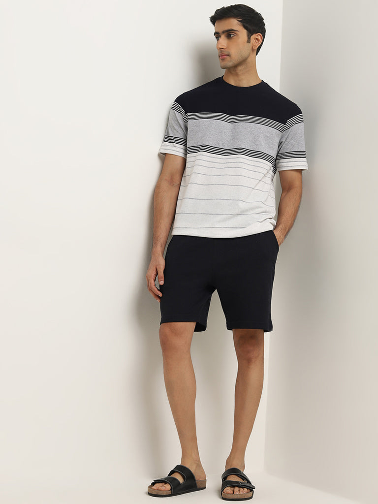 WES Lounge Grey Melange Striped Relaxed-Fit T-Shirt