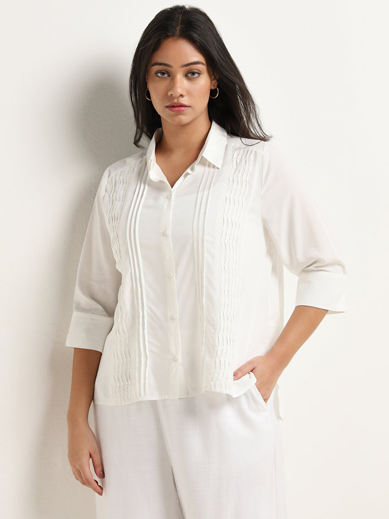 Gia White Pintuck Detailed Shirt