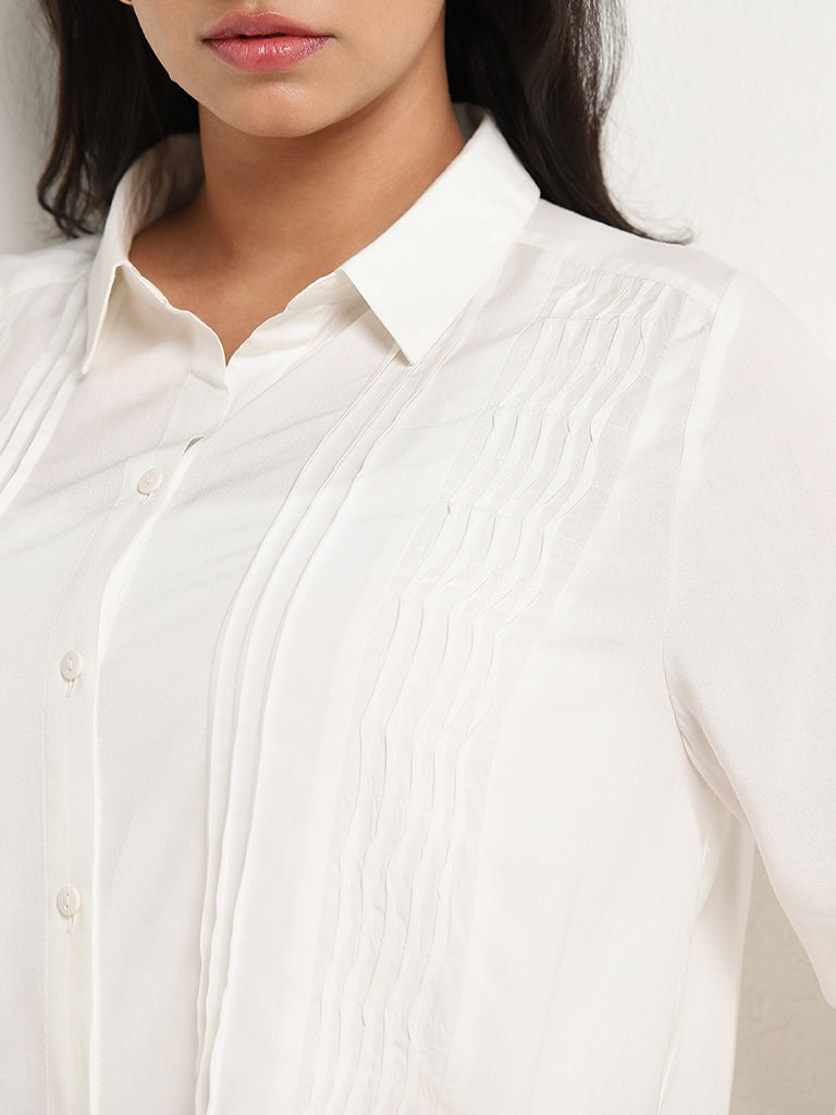 Gia White Pintuck Detailed Shirt