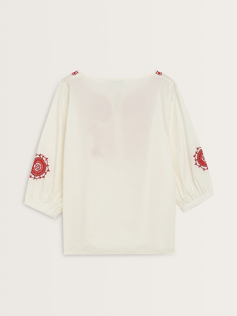 Gia White Embroidered Cotton Blouse