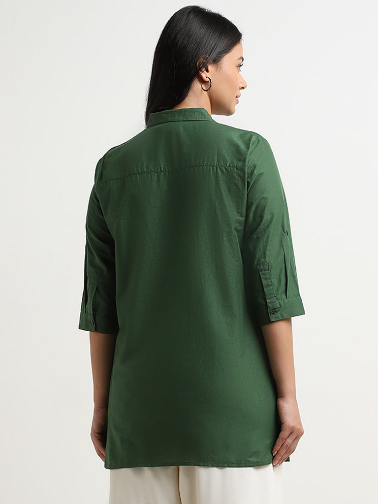 Gia Dark Green Schiffli Design Cotton Shirt