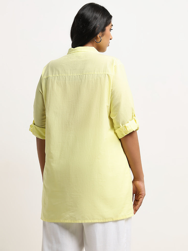 Gia Yellow Schiffli Design Cotton Shirt