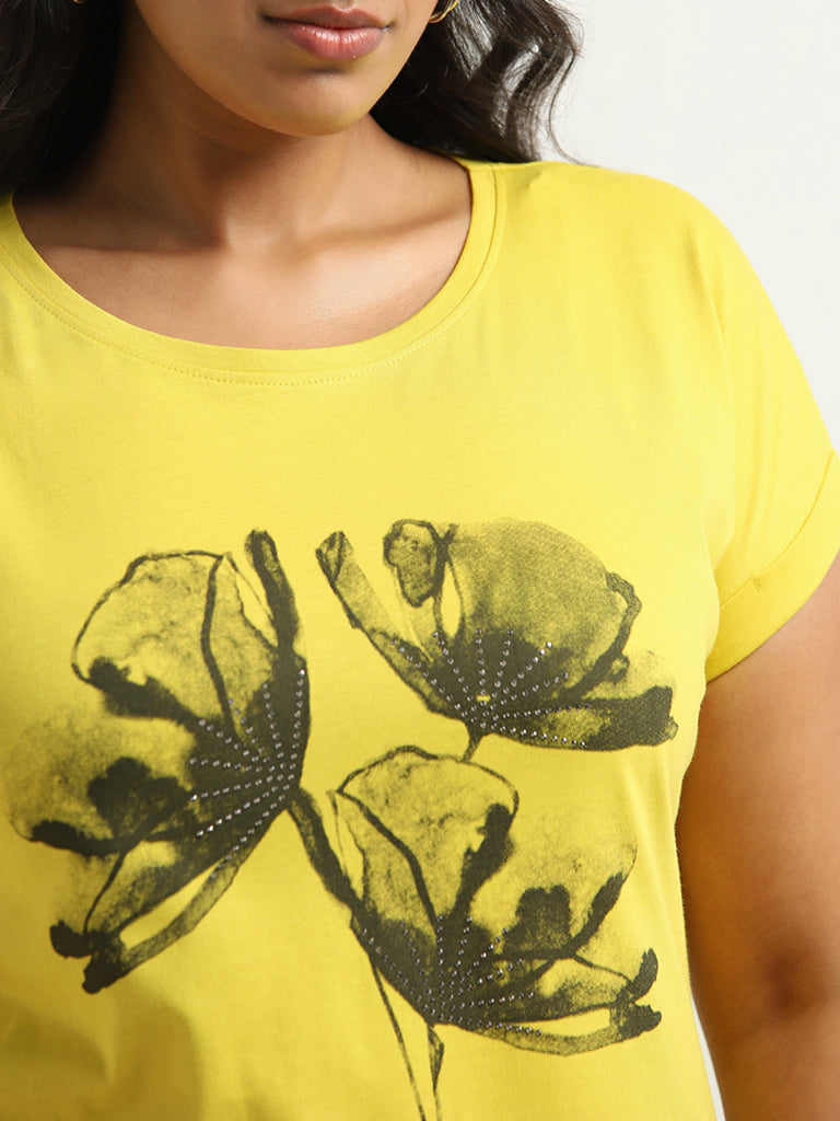 Gia Yellow Floral Print Cotton T-Shirt