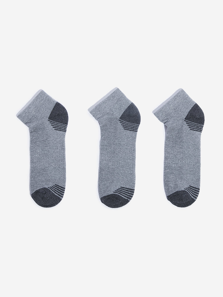 WES Lounge Grey Striped Printed Socks - Pack of 3