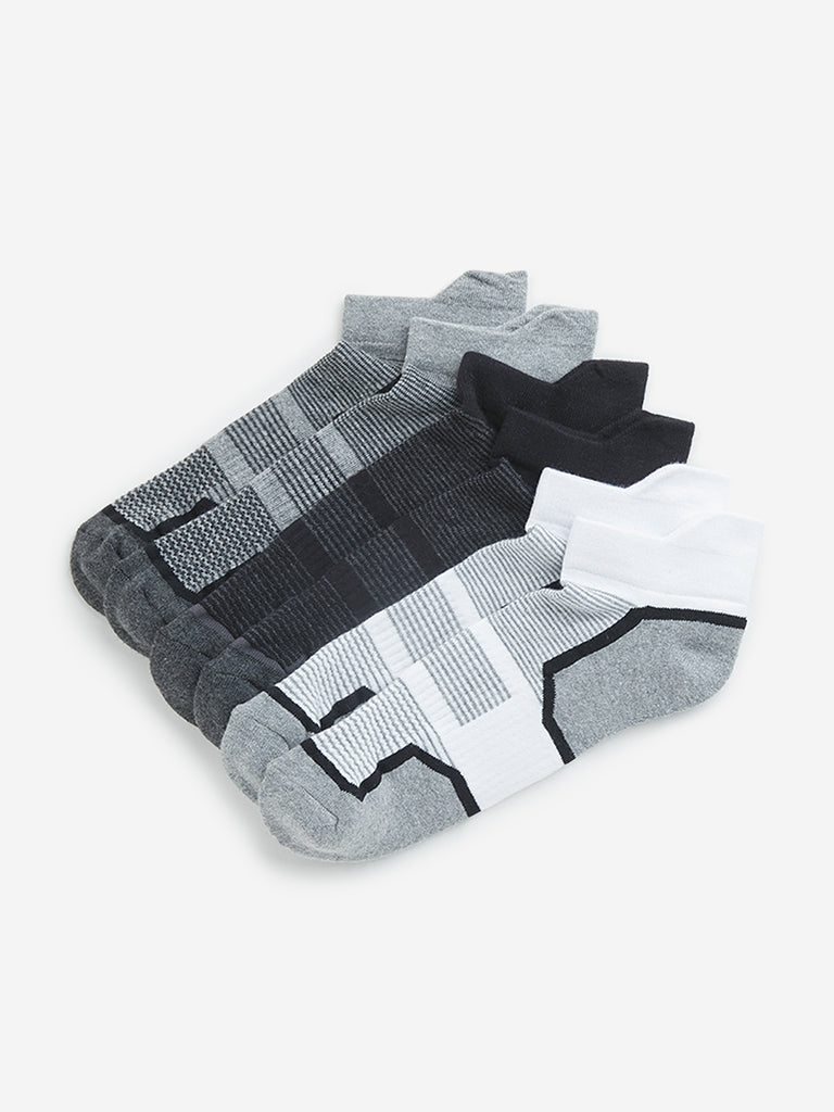 WES Lounge Grey Stripe Printed Socks - Pack of 3