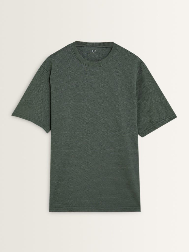 WES Lounge Dark Green Striped Relaxed-Fit T-Shirt