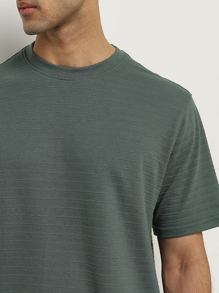 WES Lounge Dark Green Striped Relaxed-Fit T-Shirt