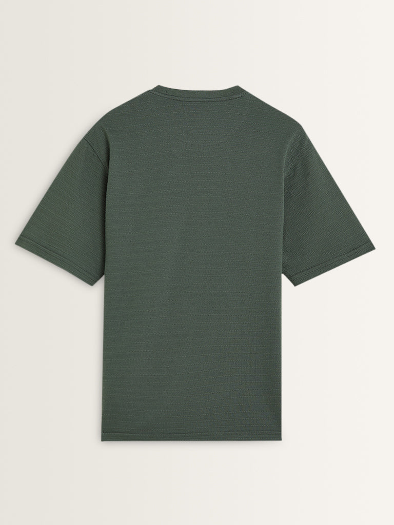 WES Lounge Dark Green Striped Relaxed-Fit T-Shirt