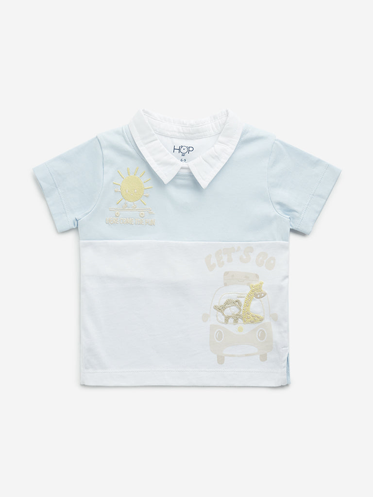 HOP Baby Light Blue Embroidered T-Shirt