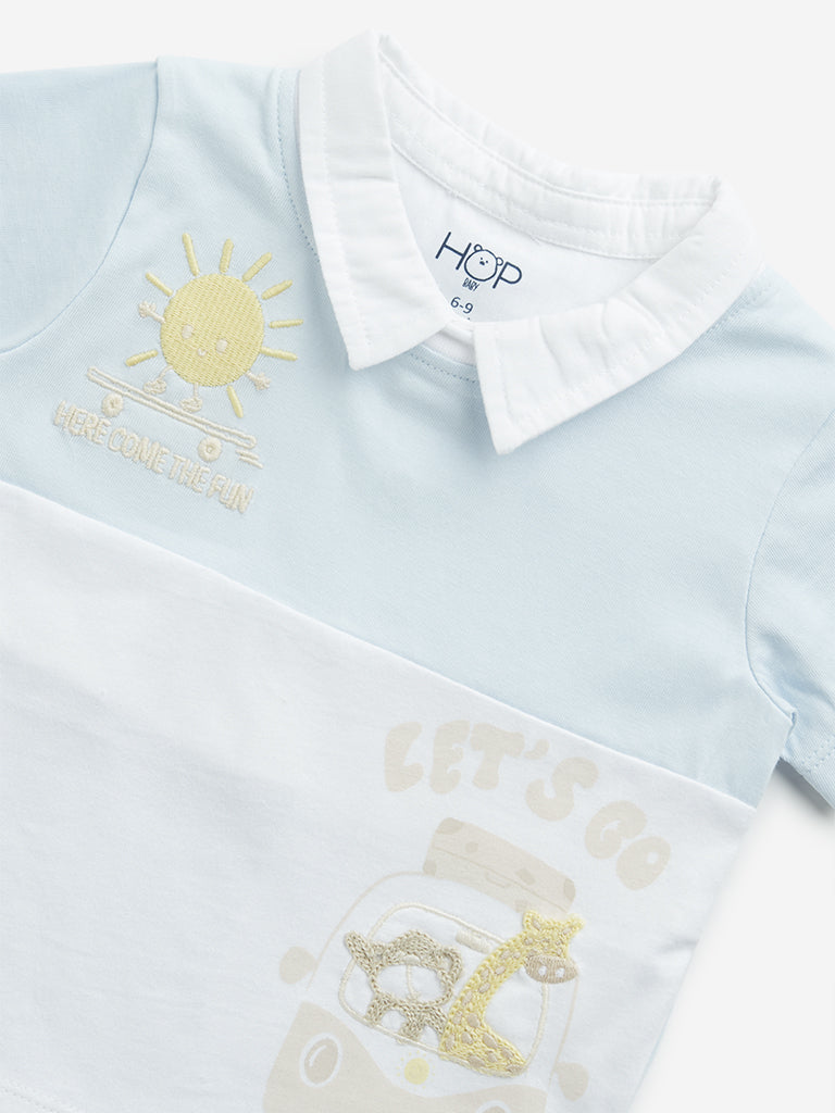 HOP Baby Light Blue Embroidered T-Shirt