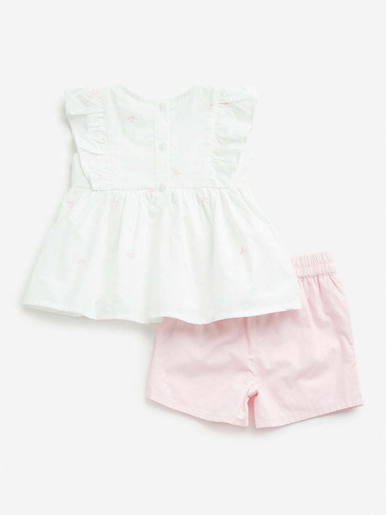 HOP Baby White Cherry Printed Cotton Top with Shorts Set