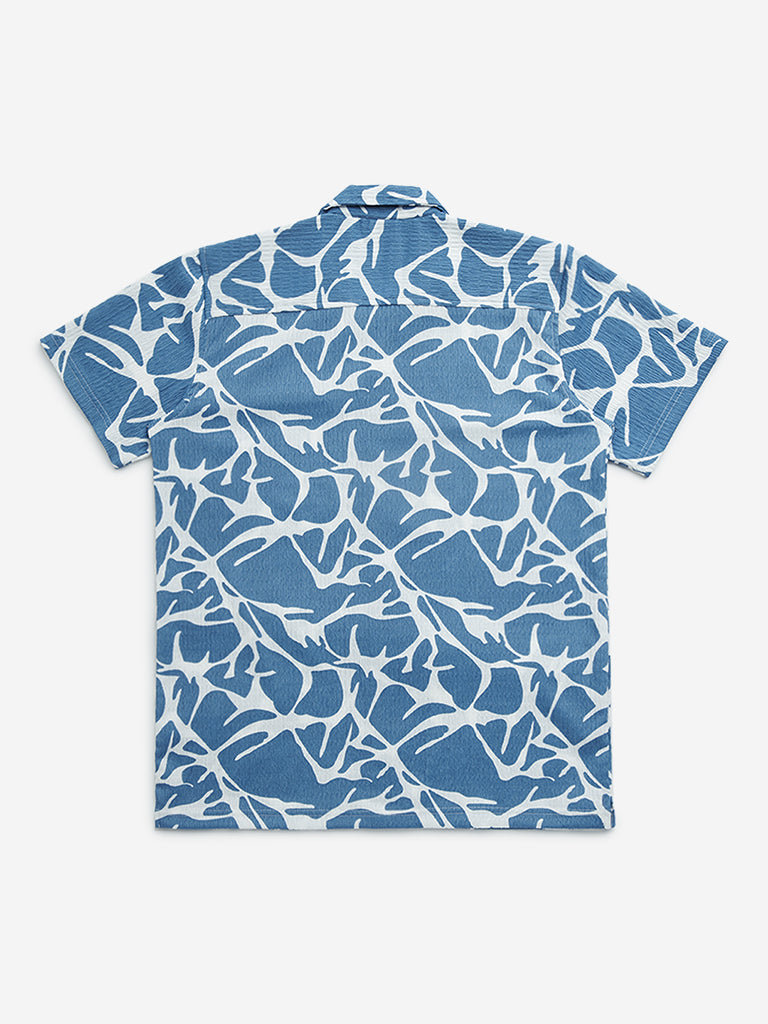 Y&F Kids Blue Abstract Printed Resort-Fit Shirt