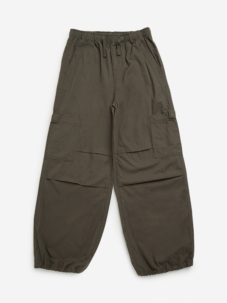 Y&F Kids Olive Mid-Rise Cotton Parachute Pants