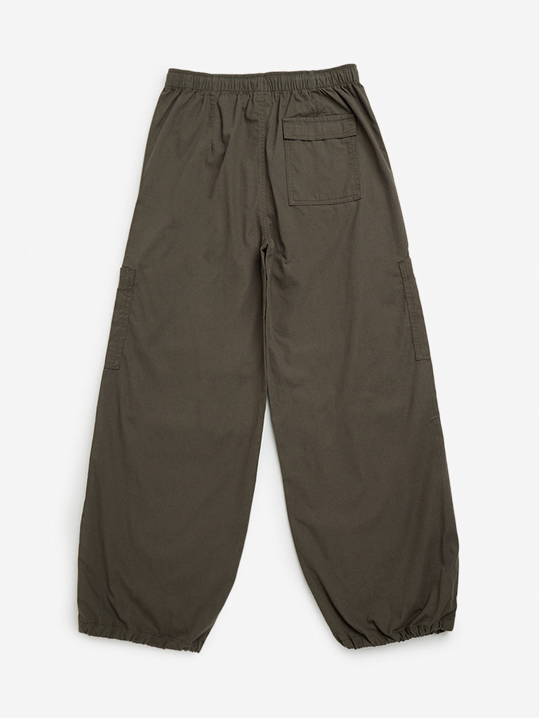 Y&F Kids Olive Mid-Rise Cotton Parachute Pants