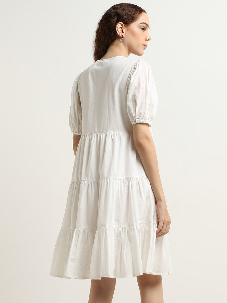 Bombay Paisley White Paisley Tiered Cotton Dress