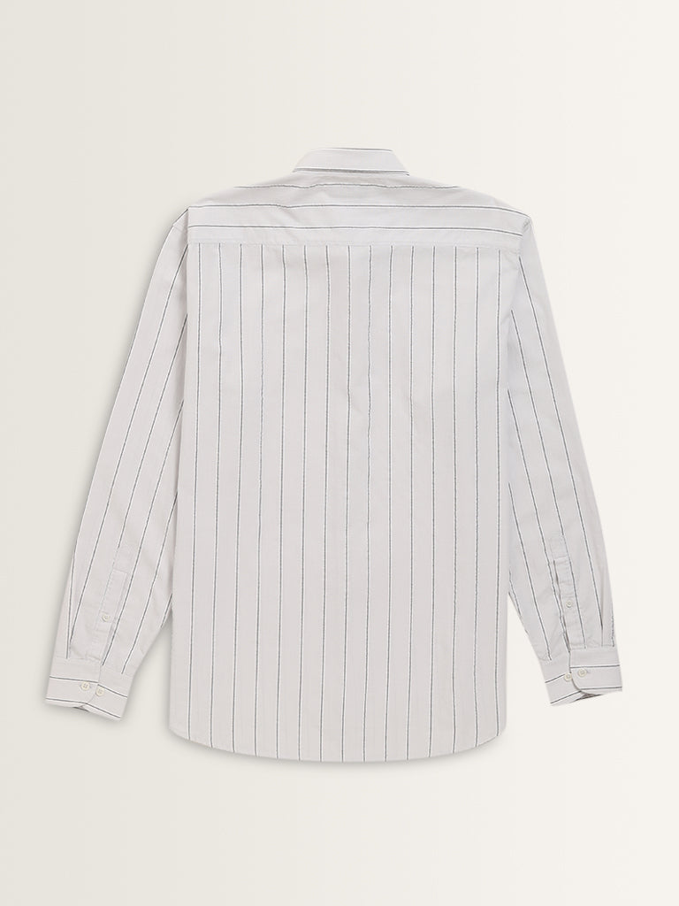 Ascot Light Grey Striped Relaxed-Fit Cotton Shirt