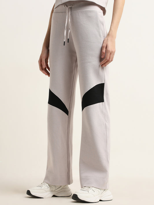 Studiofit Lilac Colour-Blocked High-Rise Cotton Track Pants