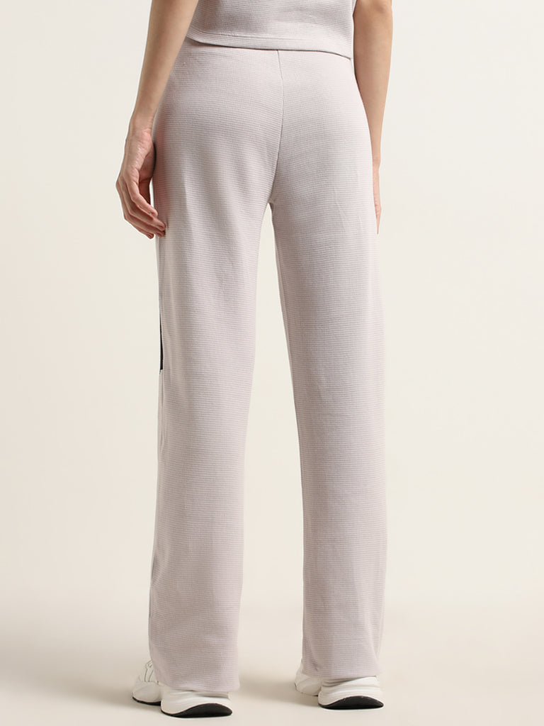 Studiofit Lilac Colour-Blocked High-Rise Cotton Track Pants