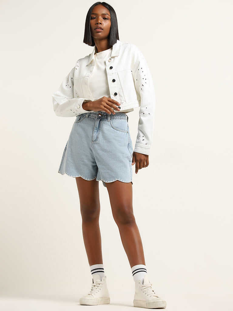 Nuon Light Blue High-Rise Denim Shorts