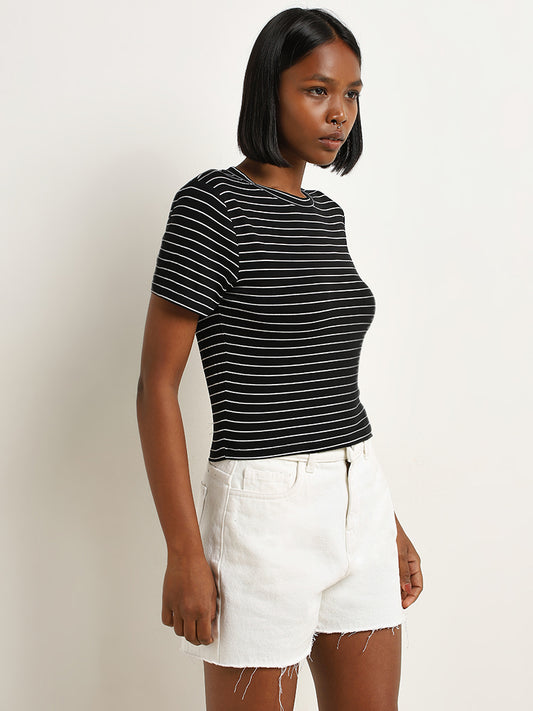 Nuon Black Striped T-Shirt