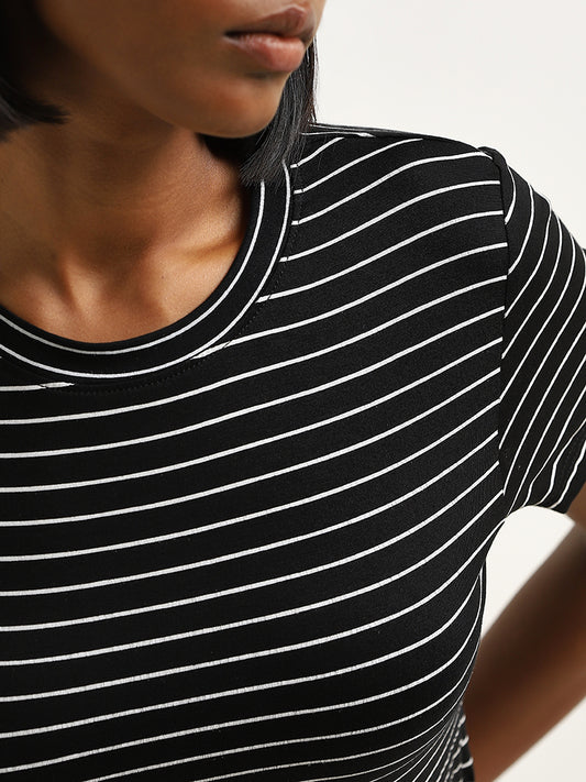 Nuon Black Striped T-Shirt