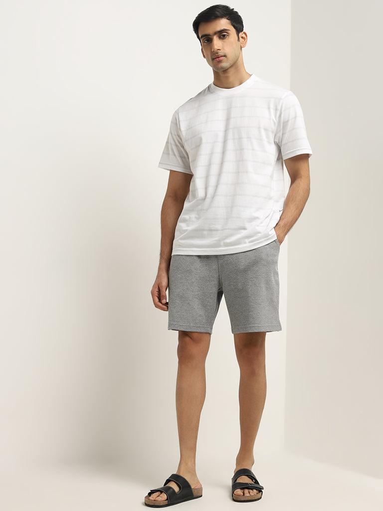 WES Lounge Grey Textured Relaxed-Fit Mid-Rise Shorts