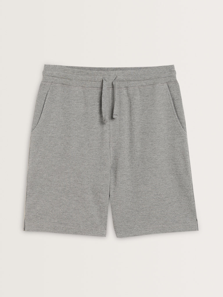 WES Lounge Grey Textured Relaxed-Fit Mid-Rise Shorts