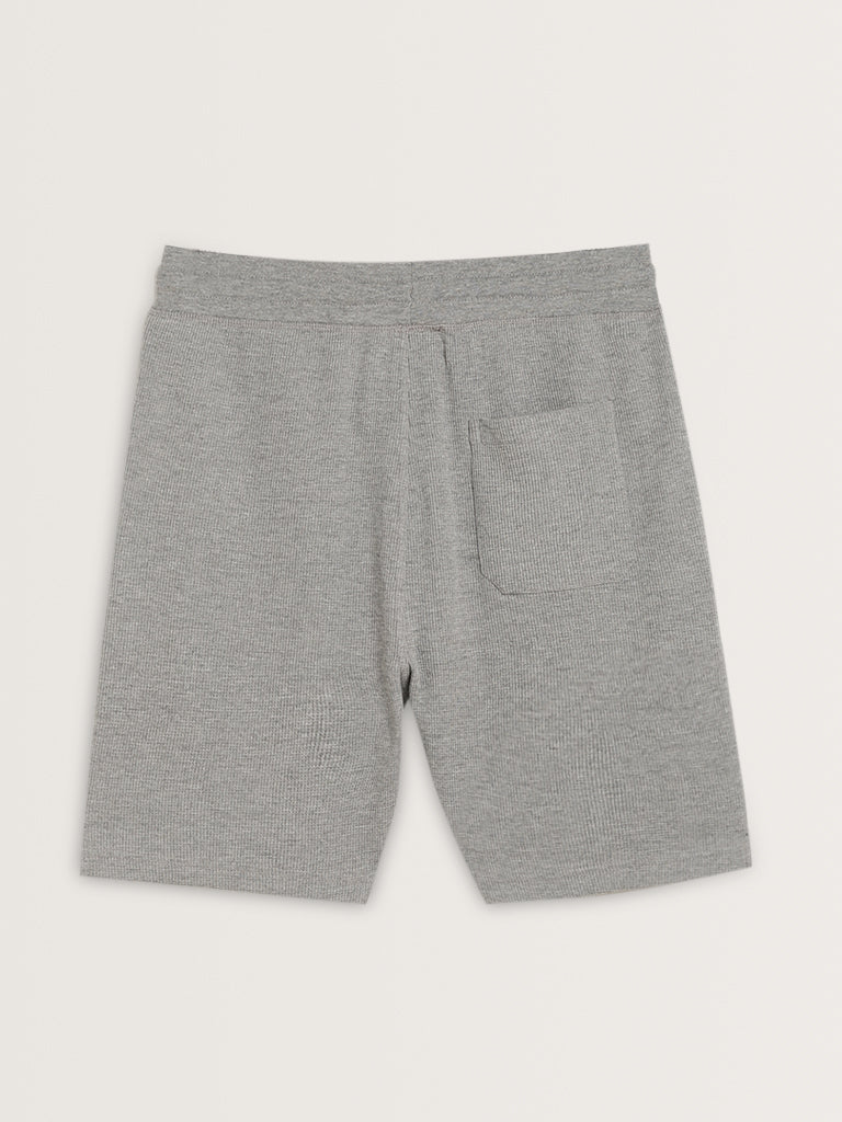 WES Lounge Grey Textured Relaxed-Fit Mid-Rise Shorts