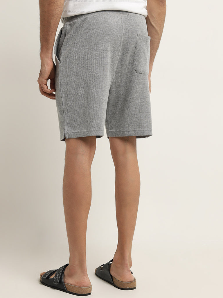 WES Lounge Grey Textured Relaxed-Fit Mid-Rise Shorts