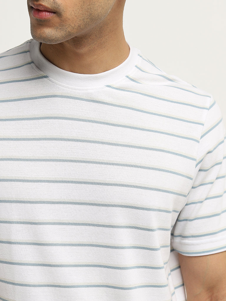 WES Lounge White Stripe Printed Relaxed-Fit T-Shirt