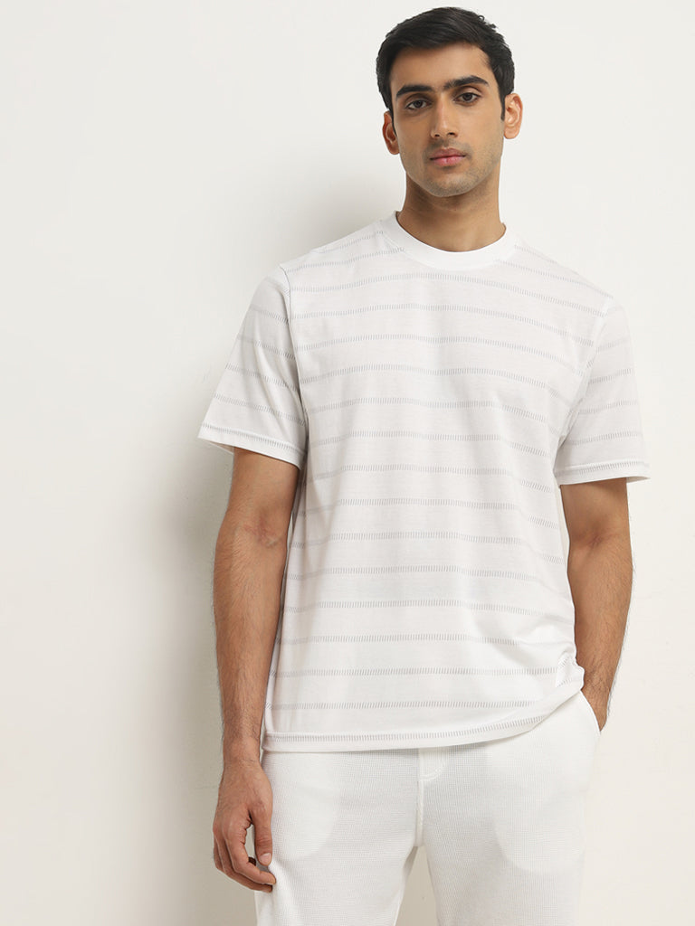 WES Lounge White Stripe Printed Relaxed-Fit T-Shirt