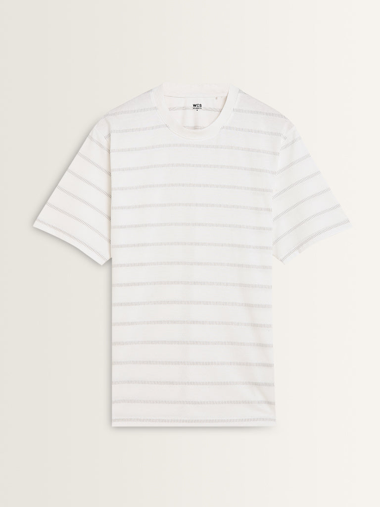 WES Lounge White Stripe Printed Relaxed-Fit T-Shirt