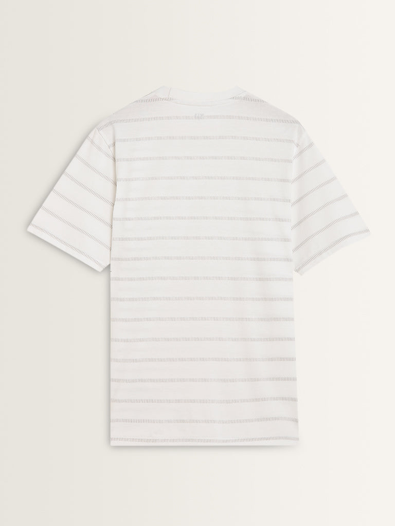 WES Lounge White Stripe Printed Relaxed-Fit T-Shirt