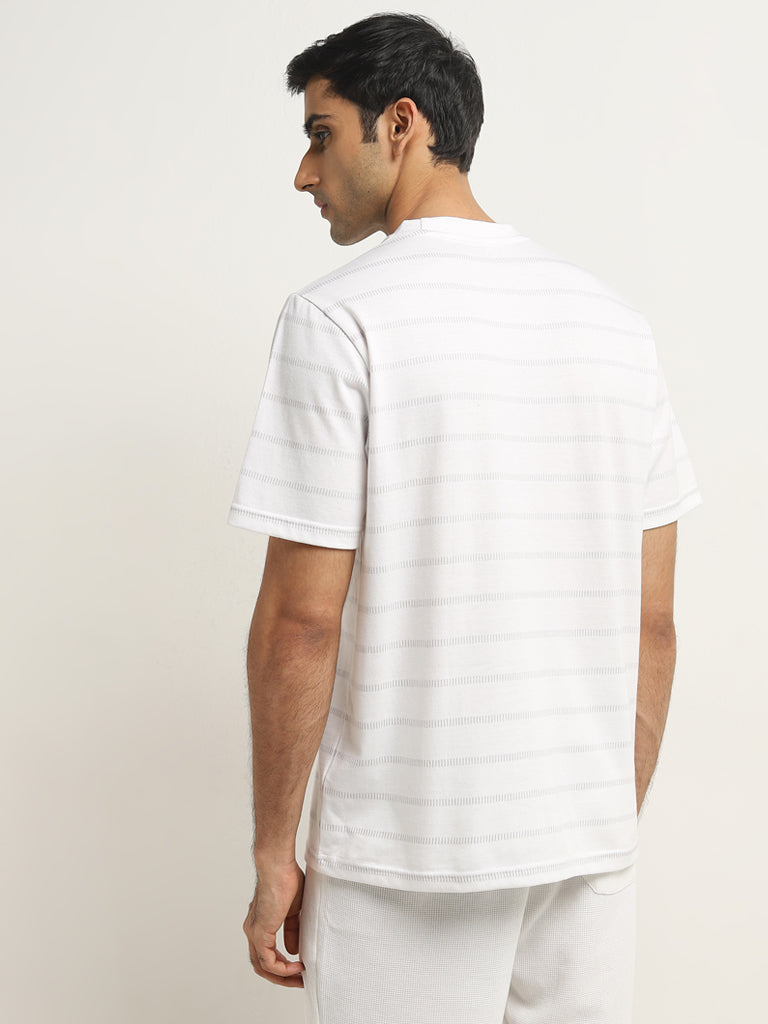 WES Lounge White Stripe Printed Relaxed-Fit T-Shirt