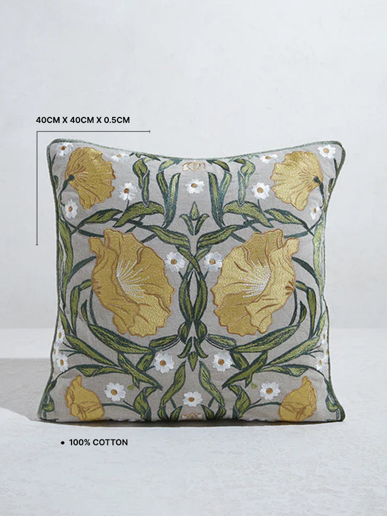 Westside Home Dark Green Floral Design Cushion Cover