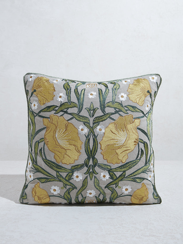 Westside Home Dark Green Floral Design Cushion Cover