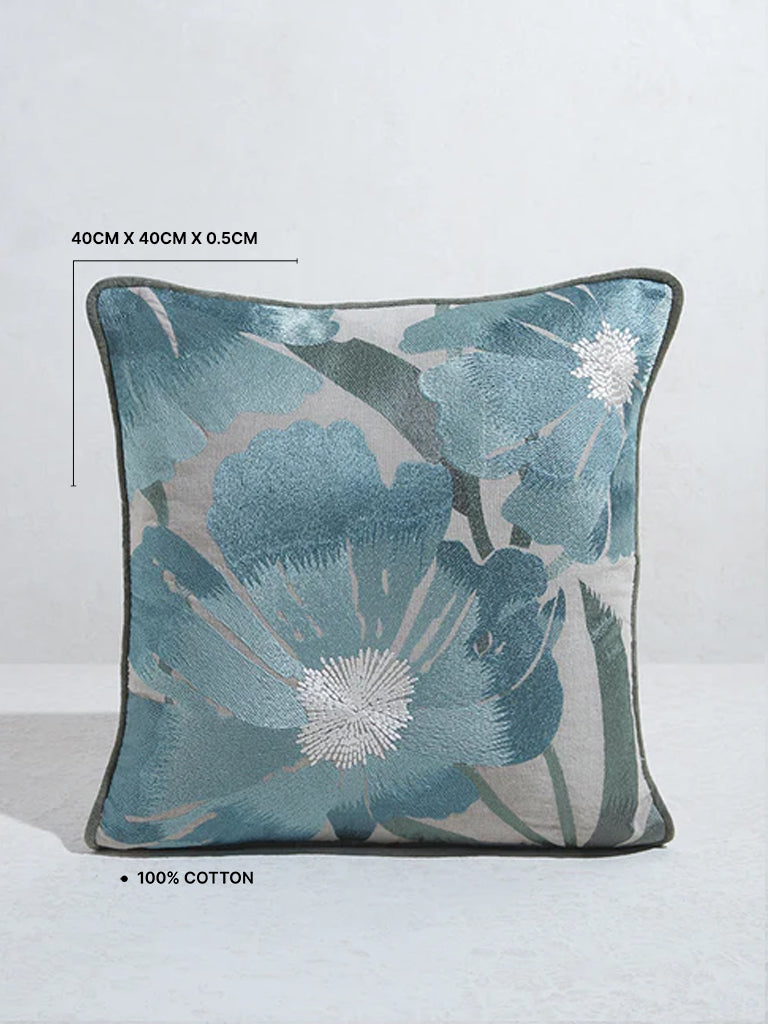 Westside Home Aqua Floral Embroidered Cushion Cover