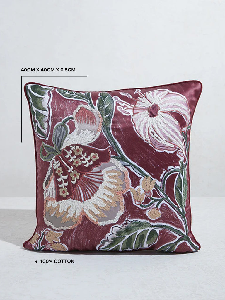 Westside Home Burgundy Floral Design Cushion Cover