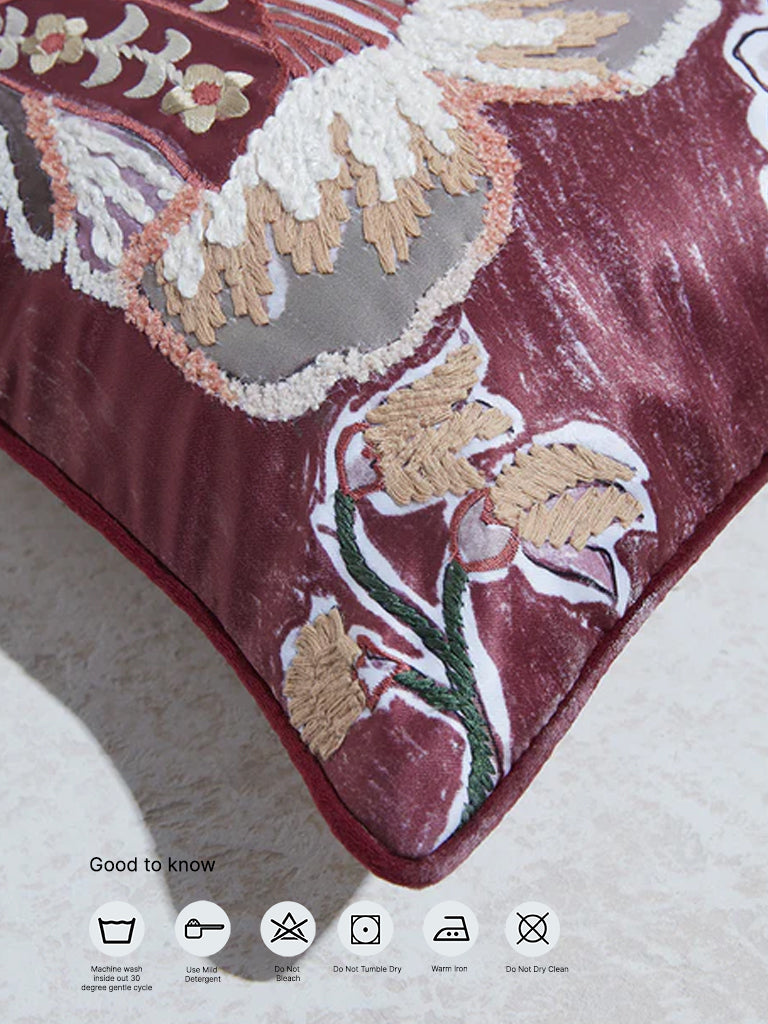 Westside Home Burgundy Floral Design Cushion Cover