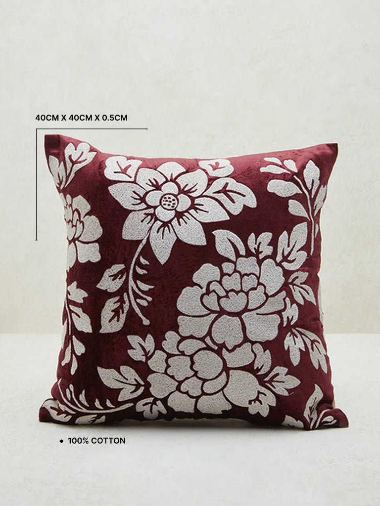 Westside Home Burgundy Floral Design Cushion Cover