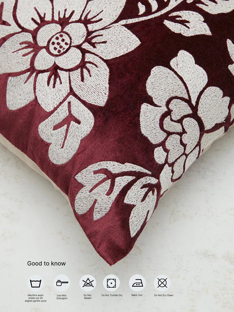 Westside Home Burgundy Floral Design Cushion Cover